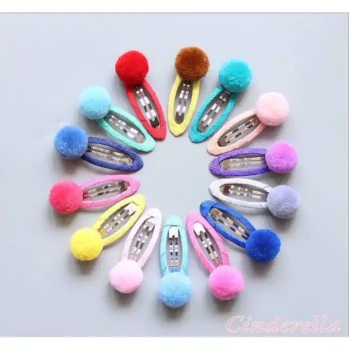 4lü Karışık Renk Ponpon Çıt Çıt Toka Seti - Sevimli Kız Bebek Çocuk Çıtçıt Saç Tokası