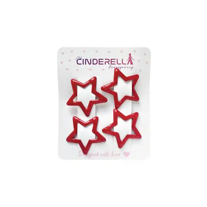 4lü Kırmızı Renkli Yıldız Çıt Çıt Toka Seti 3.2 cm - Yıldızlı Çıtçıt Toka Çıtçıtlı Saç Tokası