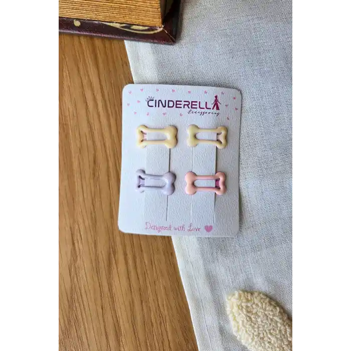 4lü Minik Sevimli Kemik Şeklinde Kız Bebek Çıtçıt Toka 2.5cm - Soft Renkli Çıt Çıt Yan Saç Tokası