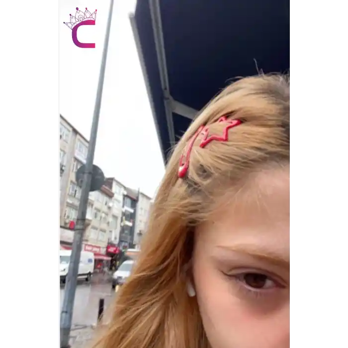 4lü Su Damlası Yıldızlı Çıtçıt Toka Seti Kırmızı - Günlük Kullanım Yıldız Çıtçıt Yan Saç Tokası