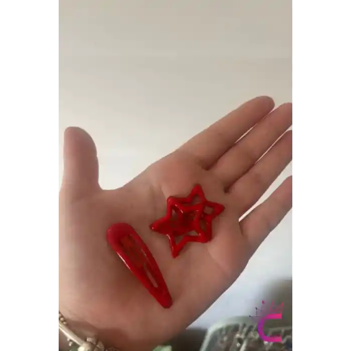 4lü Model Çıt Çıt Toka Seti Kırmızı 5 cm - Günlük Kullanım Çıtçıt Toka Yan Saç Tokası