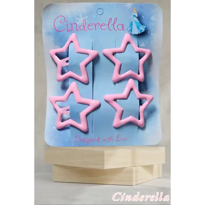 4lü Parlak Pembe Yıldız Çıt Çıt Toka Seti - Renkli Yıldızlı Çıtçıt Toka - Yıldız Çıtçıtlı Toka