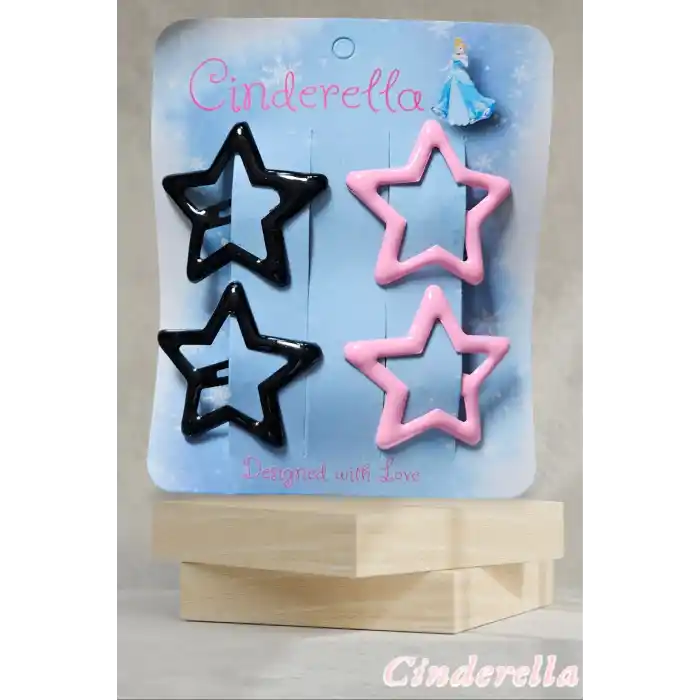 4lü Parlak Siyah & Pembe Yıldız Çıt Çıt Toka Seti - Renkli Yıldızlı Çıtçıt Toka - Yıldız Çıtçıtlı Toka