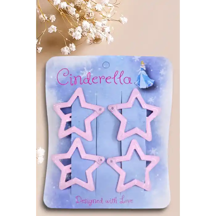 4lü Simli Açık Pembe Yıldız Çıt Çıt Toka Seti - Yıldızlı Çıtçıt Toka - Y2k Star Yıldız Çıtçıtlı Toka