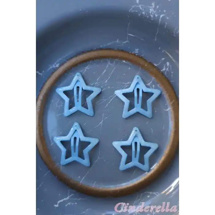 4lü Simli Bulut Mavi Yıldız Çıt Çıt Toka Seti - Yıldızlı Çıtçıt Toka - Y2k Star Yıldız Çıtçıtlı Toka