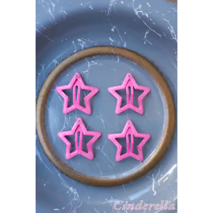 4lü Simli Fuşya Yıldız Çıt Çıt Toka Seti - Yıldızlı Çıtçıt Toka - Y2k Star Yıldız Çıtçıtlı Toka