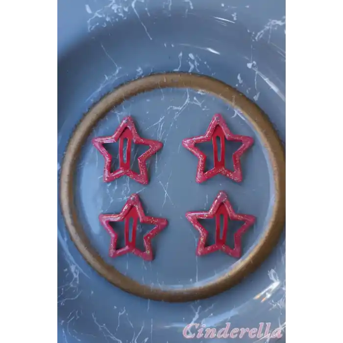 4lü Simli Kırmızı Yıldız Çıt Çıt Toka Seti - Yıldızlı Çıtçıt Toka - Y2k Star Yıldız Çıtçıtlı Toka