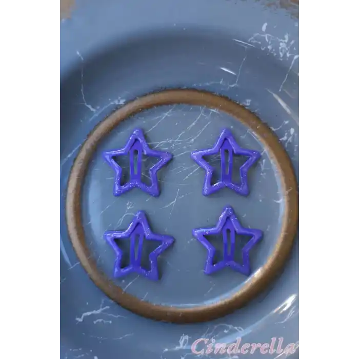 4lü Simli Mor Yıldız Çıt Çıt Toka Seti - Yıldızlı Çıtçıt Toka - Y2k Star Yıldız Çıtçıtlı Toka