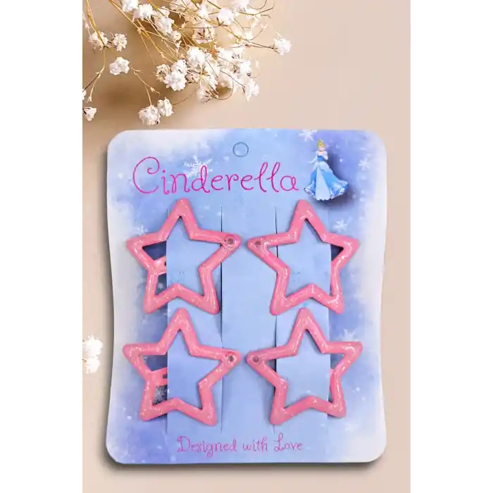 4lü Simli Pembe Yıldız Çıt Çıt Toka Seti - Yıldızlı Çıtçıt Toka - Y2k Star Yıldız Çıtçıtlı Toka