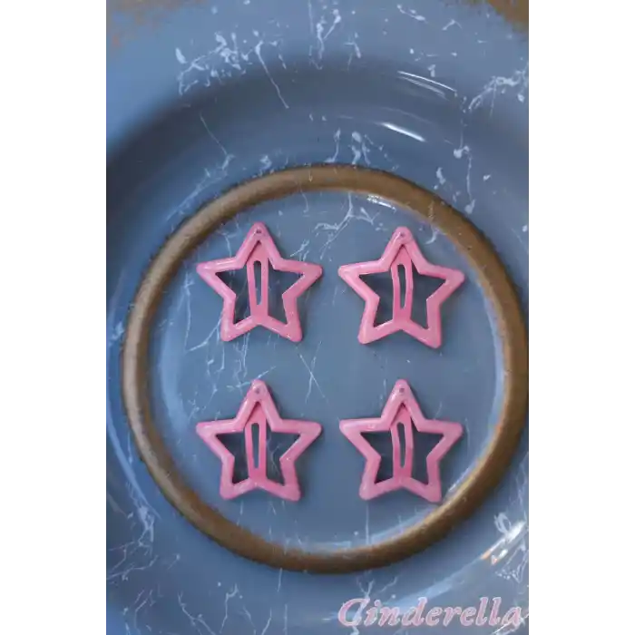4lü Simli Pembe Yıldız Çıt Çıt Toka Seti - Yıldızlı Çıtçıt Toka - Y2k Star Yıldız Çıtçıtlı Toka