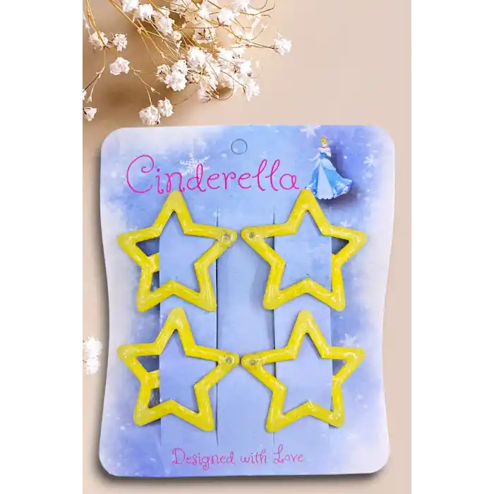 4lü Simli Sarı Yıldız Çıt Çıt Toka Seti - Yıldızlı Çıtçıt Toka - Y2k Star Yıldız Çıtçıtlı Toka