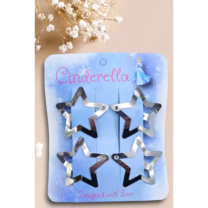 4lü Yıldız Çıt Çıt Toka Gümüş - Yıldızlı Çıtçıt Toka Metal - Y2k Star Yıldız Toka