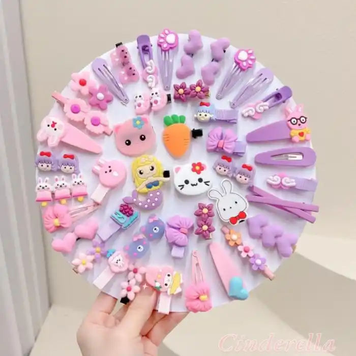 42li Mor & Lila Tonlu Çocuk Pens Klipsli Çıtçıt Toka Seti - Kız Çocuk Saç Tokası Model-3