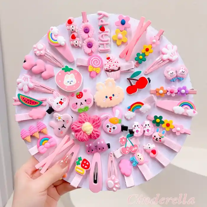 42li Pembe Tonlu Çocuk Pens Klipsli Çıtçıt Toka Seti - Kız Çocuk Saç Tokası Model-1