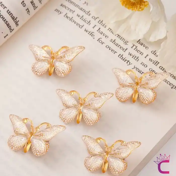 5li Beyaz Gold Detaylı Silikon Dolgu Kanatlı Kelebek Toka Seti - Kelebekli Mini Pens Saç Tokası