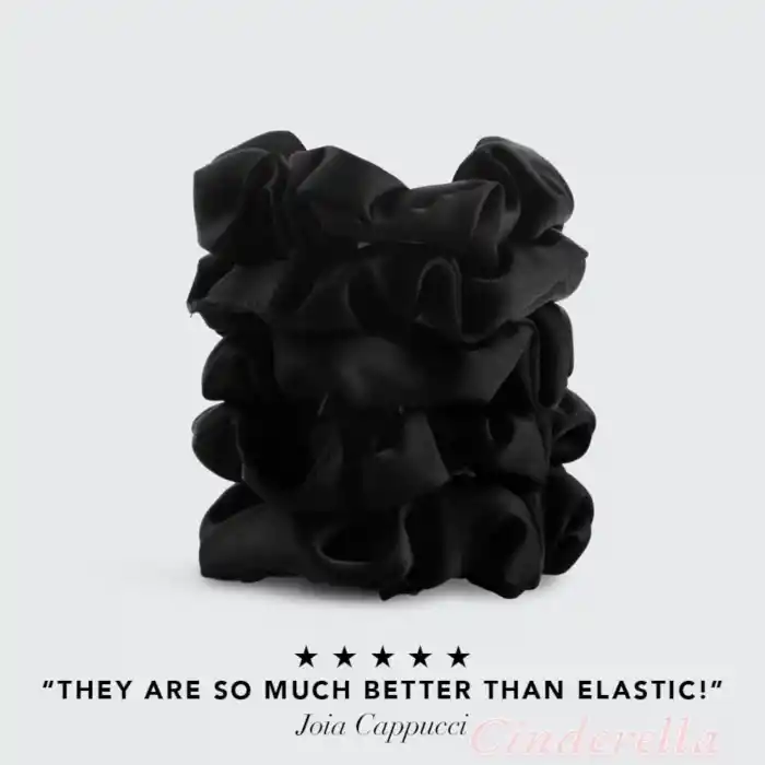 5li Çok Yumuşak Kadın Özel Saten Scrunchie Toka Seti Siyah - Rahat Kullanım Simit Lastik Saç Tokası