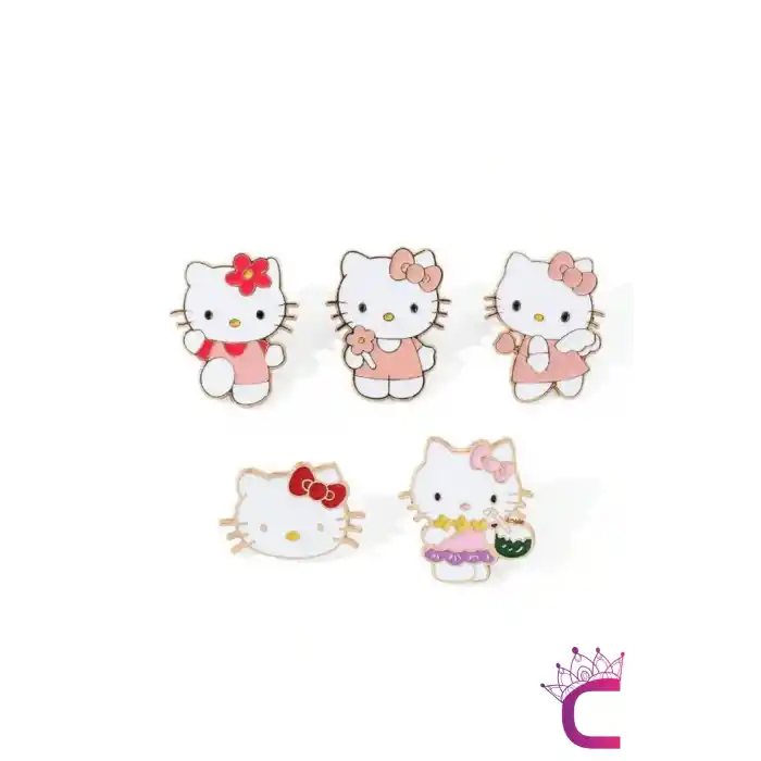 5li Hello Kitty Tasarım Rozet Pin Broş Seti - Hediyelik Çocuk Aksesuar Arkadaşa Çanta Yaka İğnesi