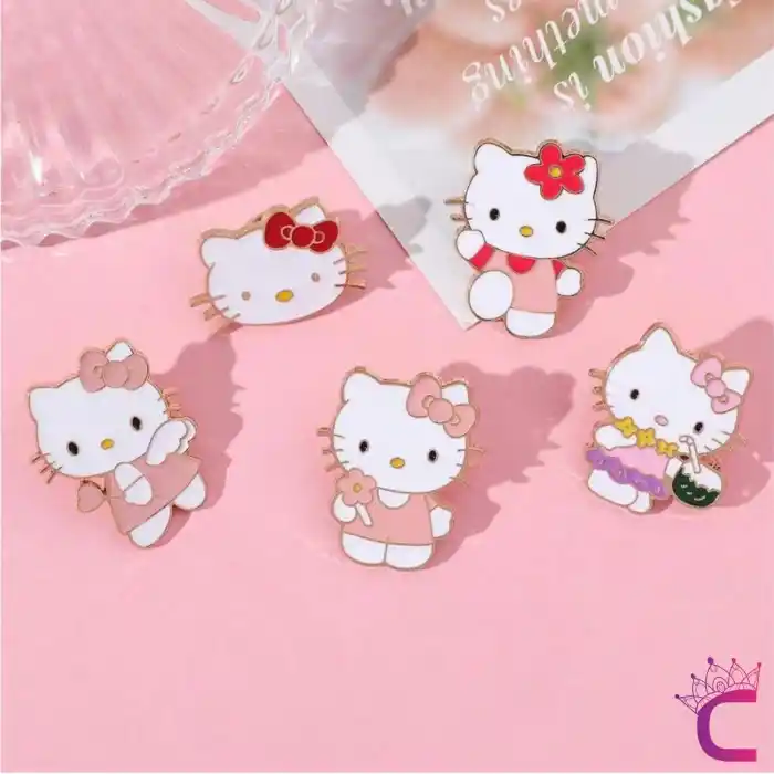 5li Hello Kitty Tasarım Rozet Pin Broş Seti - Hediyelik Çocuk Aksesuar Arkadaşa Çanta Yaka İğnesi