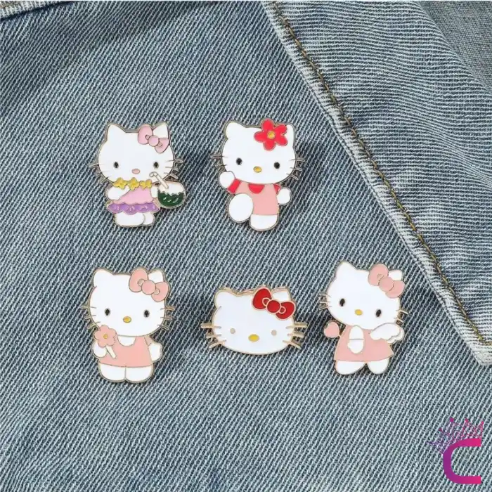 5li Hello Kitty Tasarım Rozet Pin Broş Seti - Hediyelik Çocuk Aksesuar Arkadaşa Çanta Yaka İğnesi