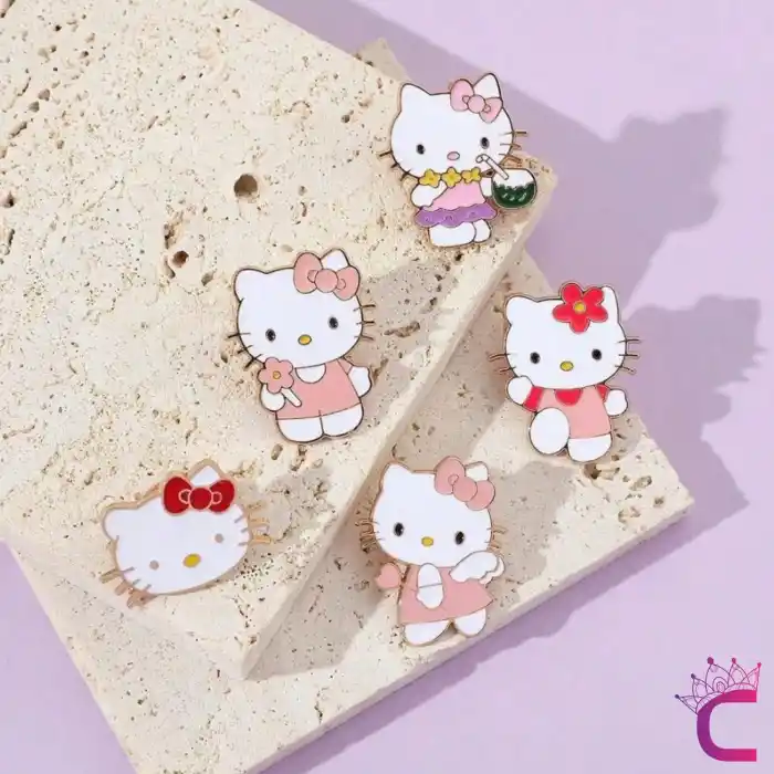 5li Hello Kitty Tasarım Rozet Pin Broş Seti - Hediyelik Çocuk Aksesuar Arkadaşa Çanta Yaka İğnesi