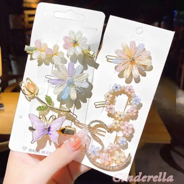 5li Kadın Yeni Sezon Lale Kelebek Çiçek Model Toka Seti - Lüks Yan Çıtçıt Klips Pens Toka Seti