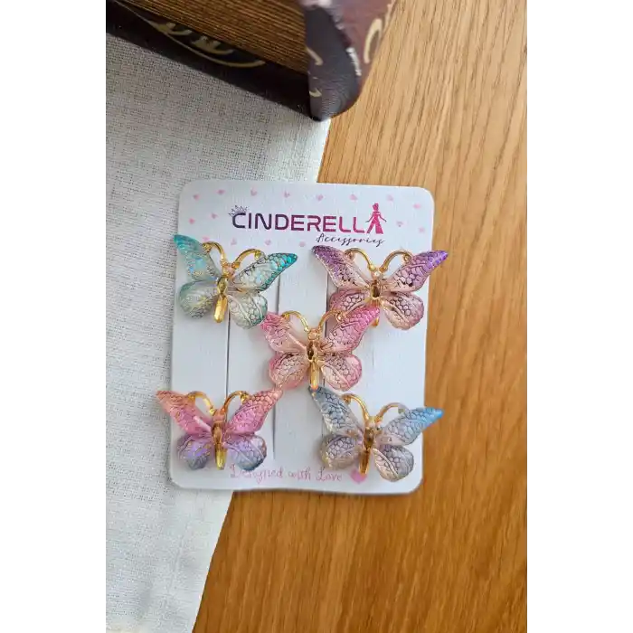 5li Mor Pembe Mavi Degrade Silikon Dolgu Kanatlı Kelebek Toka Seti - Kelebekli Mini Pens Saç Tokası