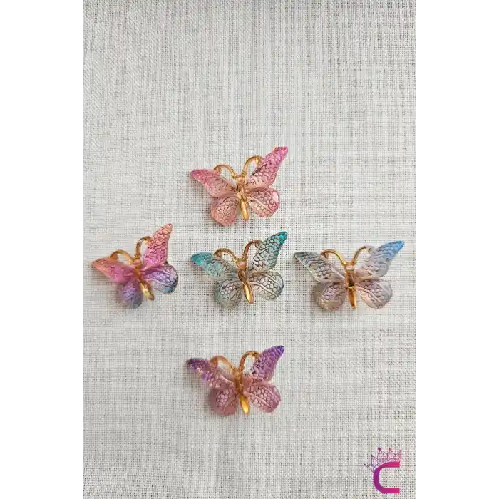 5li Mor Pembe Mavi Degrade Silikon Dolgu Kanatlı Kelebek Toka Seti - Kelebekli Mini Pens Saç Tokası