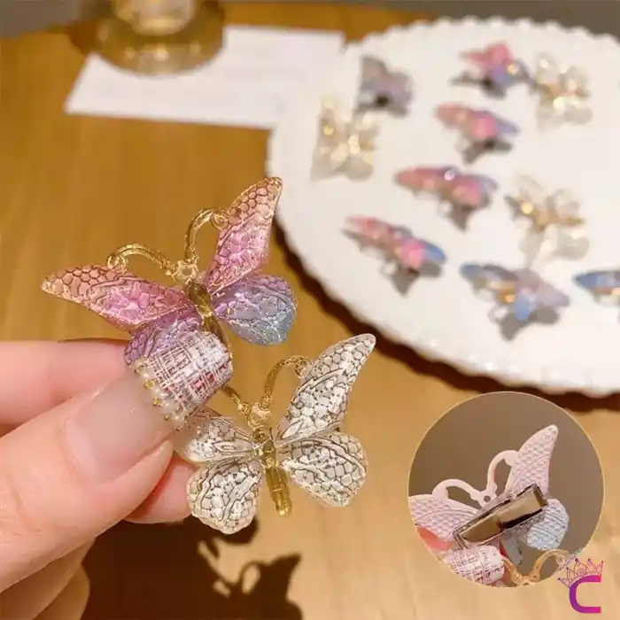 5li Mor Pembe Mavi Degrade Silikon Dolgu Kanatlı Kelebek Toka Seti - Kelebekli Mini Pens Saç Tokası