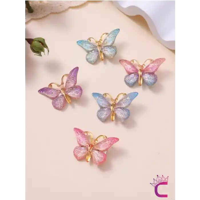 5li Mor Pembe Mavi Degrade Silikon Dolgu Kanatlı Kelebek Toka Seti - Kelebekli Mini Pens Saç Tokası