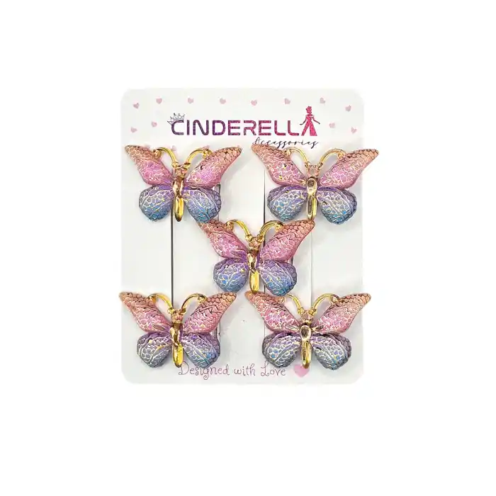 5li Pembe Mavi Degrade Kız Çocuk Kelebek Toka Seti - Dolgu Kanatlı Kelebekli Mini Pens Saç Tokası