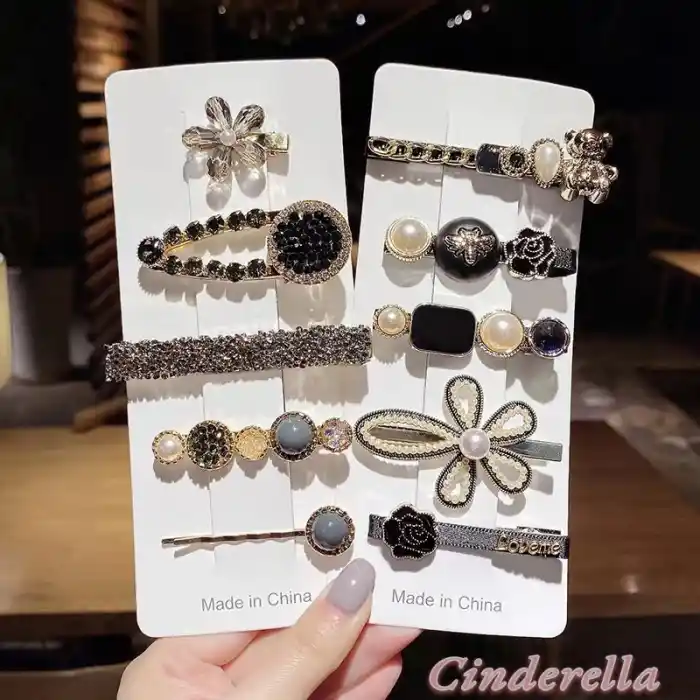 5li Siyah Yeni Trend Moda Büyük Klips Çıtçıt Pens Toka Seti