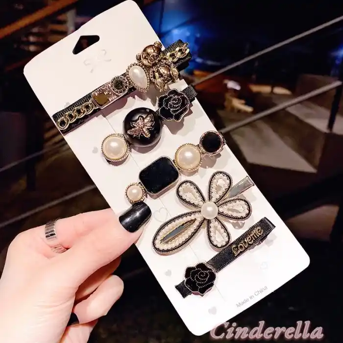 5li Siyah Yeni Trend Moda Büyük Klips Çıtçıt Pens Toka Seti