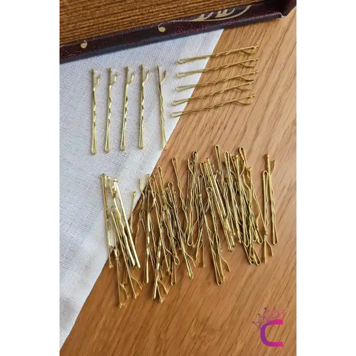 50li Gold Sarı Renk Tel Toka 5cm - Yumuşak Uçlu Acıtmaz Kadın Tel Saç Tokası