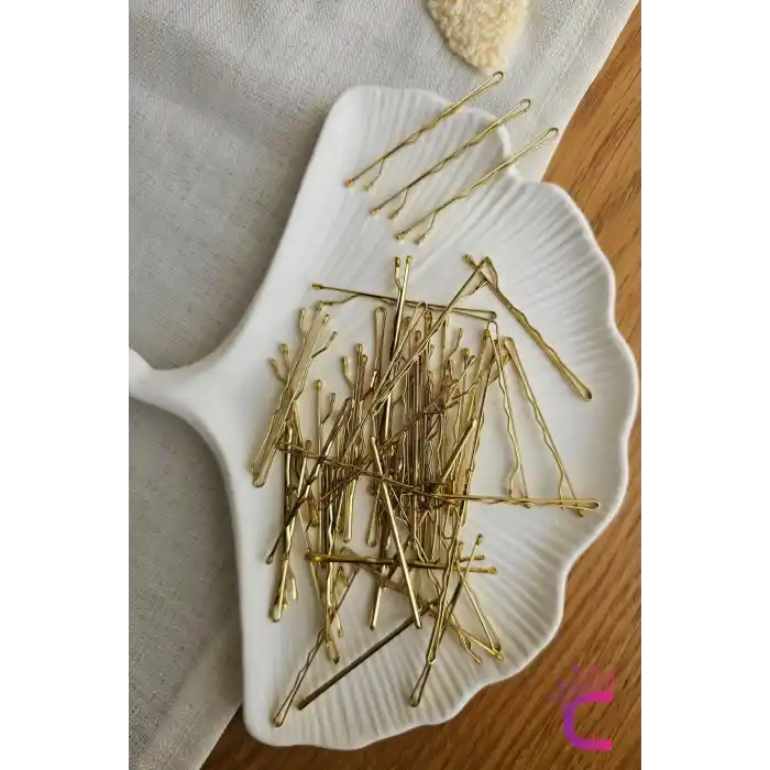 50li Gold Sarı Renk Tel Toka 5cm - Yumuşak Uçlu Acıtmaz Kadın Tel Saç Tokası