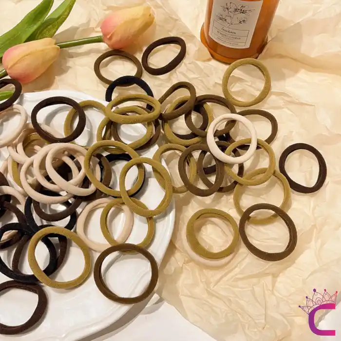 50li Günlük Kullanım Dayanıklı Kadın Lastik Toka Seti 4cm - Kahve Tonlu Yumuşak Lastikli Saç Tokası
