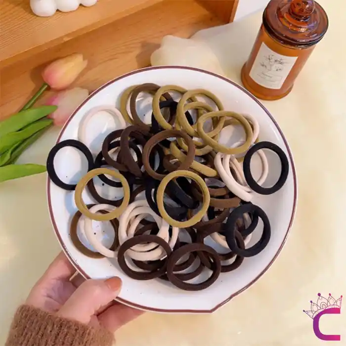 50li Günlük Kullanım Dayanıklı Kadın Lastik Toka Seti 4cm - Kahve Tonlu Yumuşak Lastikli Saç Tokası