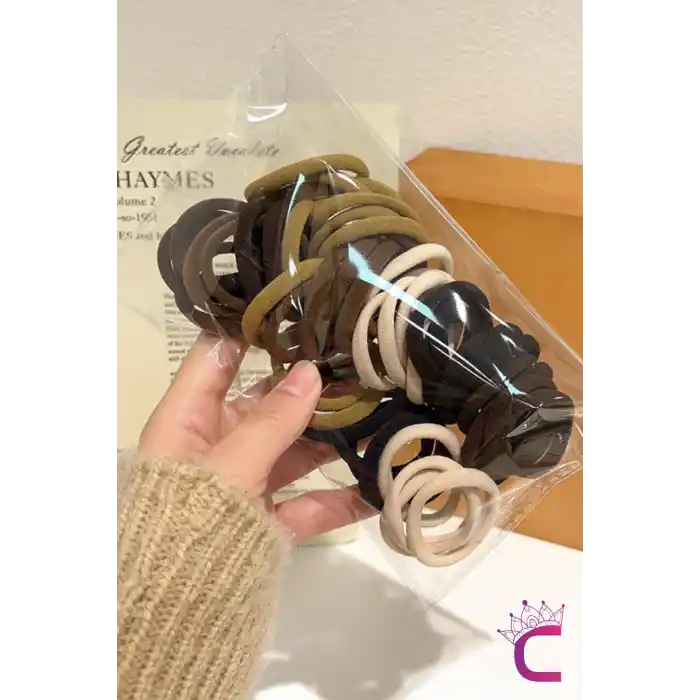 50li Günlük Kullanım Dayanıklı Kadın Lastik Toka Seti 4cm - Kahve Tonlu Yumuşak Lastikli Saç Tokası