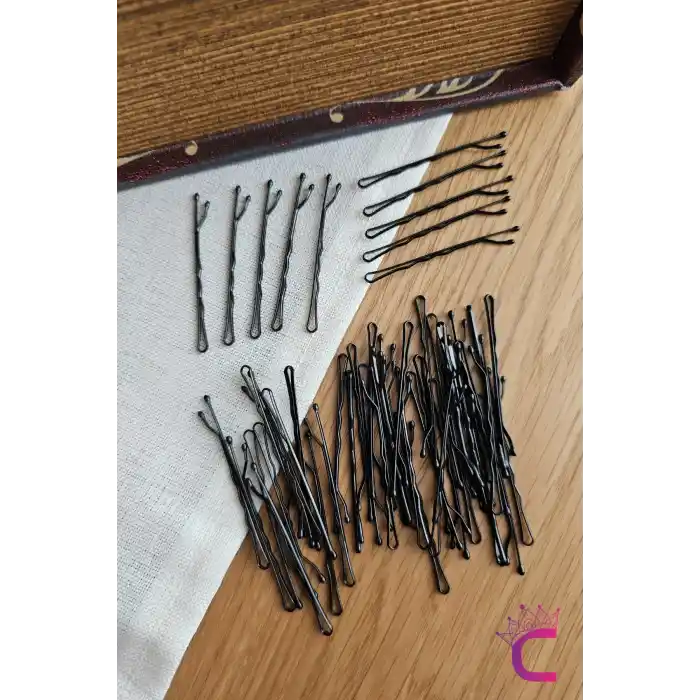 50li Siyah Renk Tel Toka 5cm - Yumuşak Uçlu Acıtmaz Kadın Tel Saç Tokası