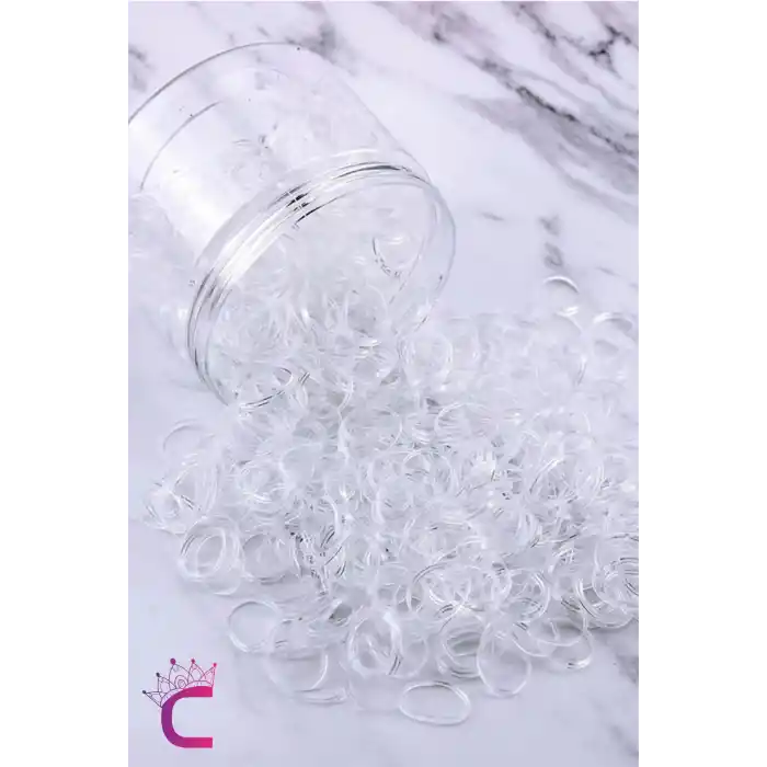 500lü Çantalı İnce Küçük Şeffaf Lastik Toka - Beyaz Şeffaf Perma Saç Lastiği Örgü Tokası