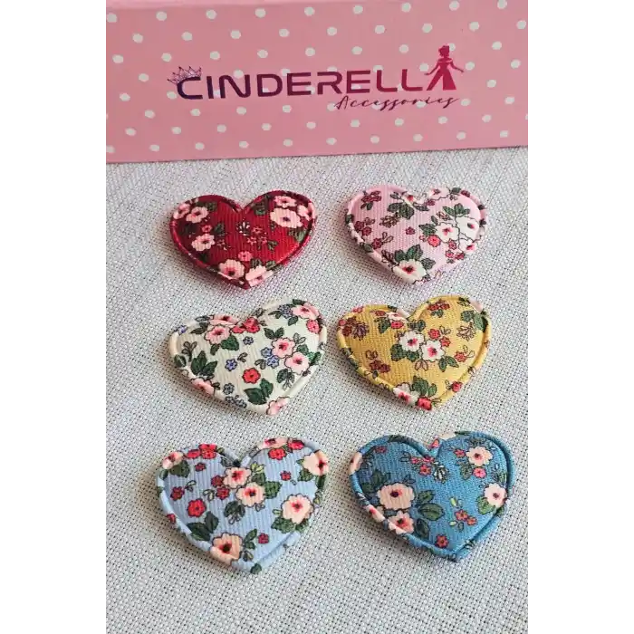 6lı Çiçekli Kalpli Saçsız Bebek Tokası - Hediyelik Kız Bebek Az Saçlı Yenidoğan Çıtçıtlı Toka Seti