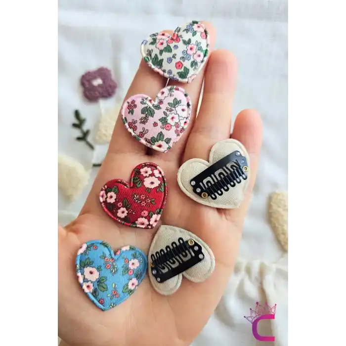 6lı Çiçekli Kalpli Saçsız Bebek Tokası - Hediyelik Kız Bebek Az Saçlı Yenidoğan Çıtçıtlı Toka Seti