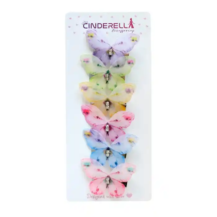 6lı Hareketli Kelebek Toka Seti Renkli Gerçekçi Kumaş - Zirkon Taşlı Kelebekli Toka Pens Saç Tokası