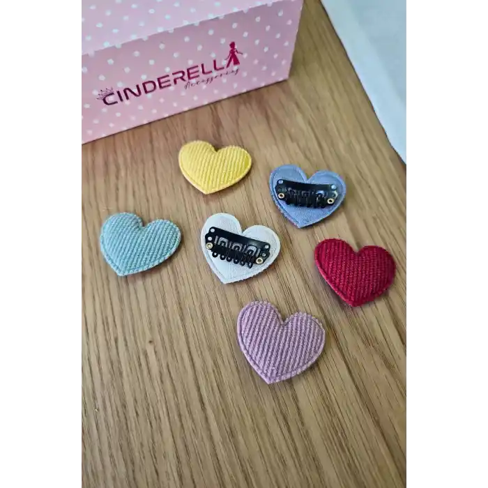 6lı Kalpli Saçsız Bebek Tokası 3.5 cm - Az Saçlı Kız Bebek Toka Seti Çıtçıtlı Yenidoğan Tokası