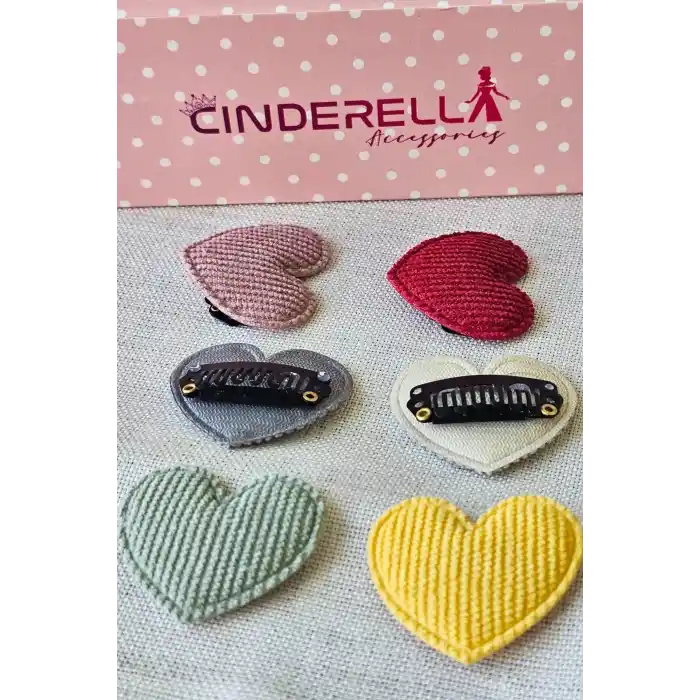 6lı Kalpli Saçsız Bebek Tokası 3.5 cm - Az Saçlı Kız Bebek Toka Seti Çıtçıtlı Yenidoğan Tokası