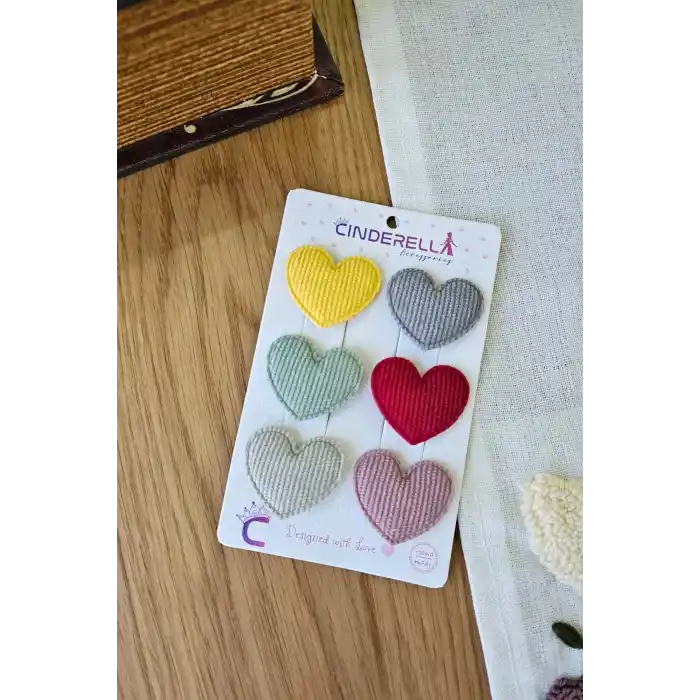 6lı Kalpli Saçsız Bebek Tokası 3.5 cm - Az Saçlı Kız Bebek Toka Seti Çıtçıtlı Yenidoğan Tokası