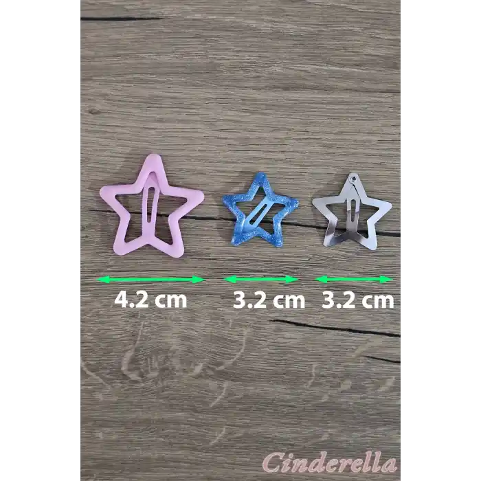 6lı Mat Soft Renkli Büyük Yıldız Çıtçıt Toka Seti 4cm - Kız Çocuk Yıldızlı Çıtçıtlı Saç Tokası