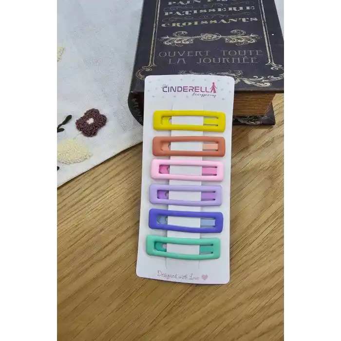 6lı Mat Soft Renkli Dikdörtgen Model Çıtçıt Toka Seti - Kız Çocuk Çıtçıtlı Yan Saç Tokası