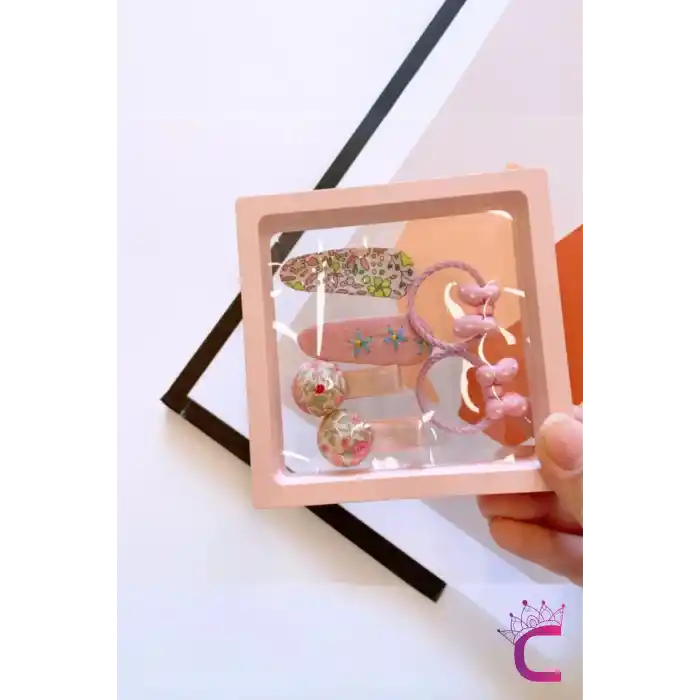 6lı Özel Hediyelik Kutulu Bebek Toka Seti Pembe - Kız Çocuk Lastik Fiyonk Mantar Çiçekli Saç Tokası