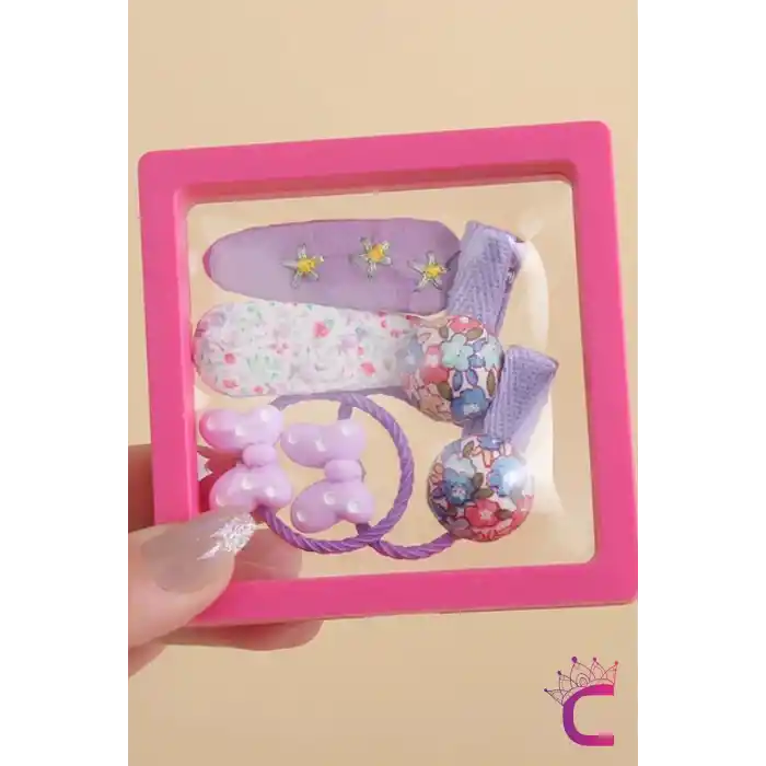 6lı Özel Hediyelik Kutulu Kız Bebek Toka Seti Mor - Yumuşak Astarlı Çocuk Fiyonk Lastik Saç Tokası
