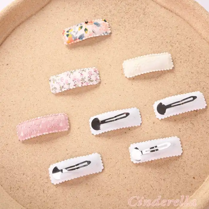 6lı Özel Seri Nakışlı Çiçekli Model Çocuk Çıt Çıt Toka Seti - Kız Bebek Çıtçıt Saç Toka Model-1